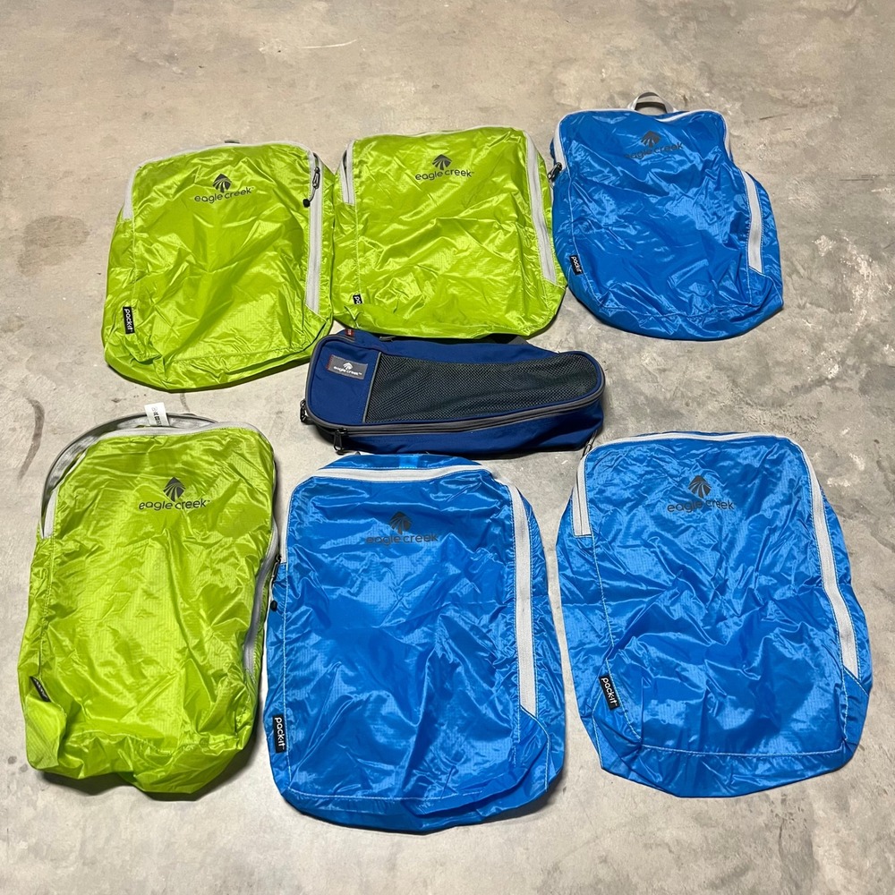 Lot of 7 Eagle Creek Pack-It Specter Packing Cubes Blue Green Travel Organizers